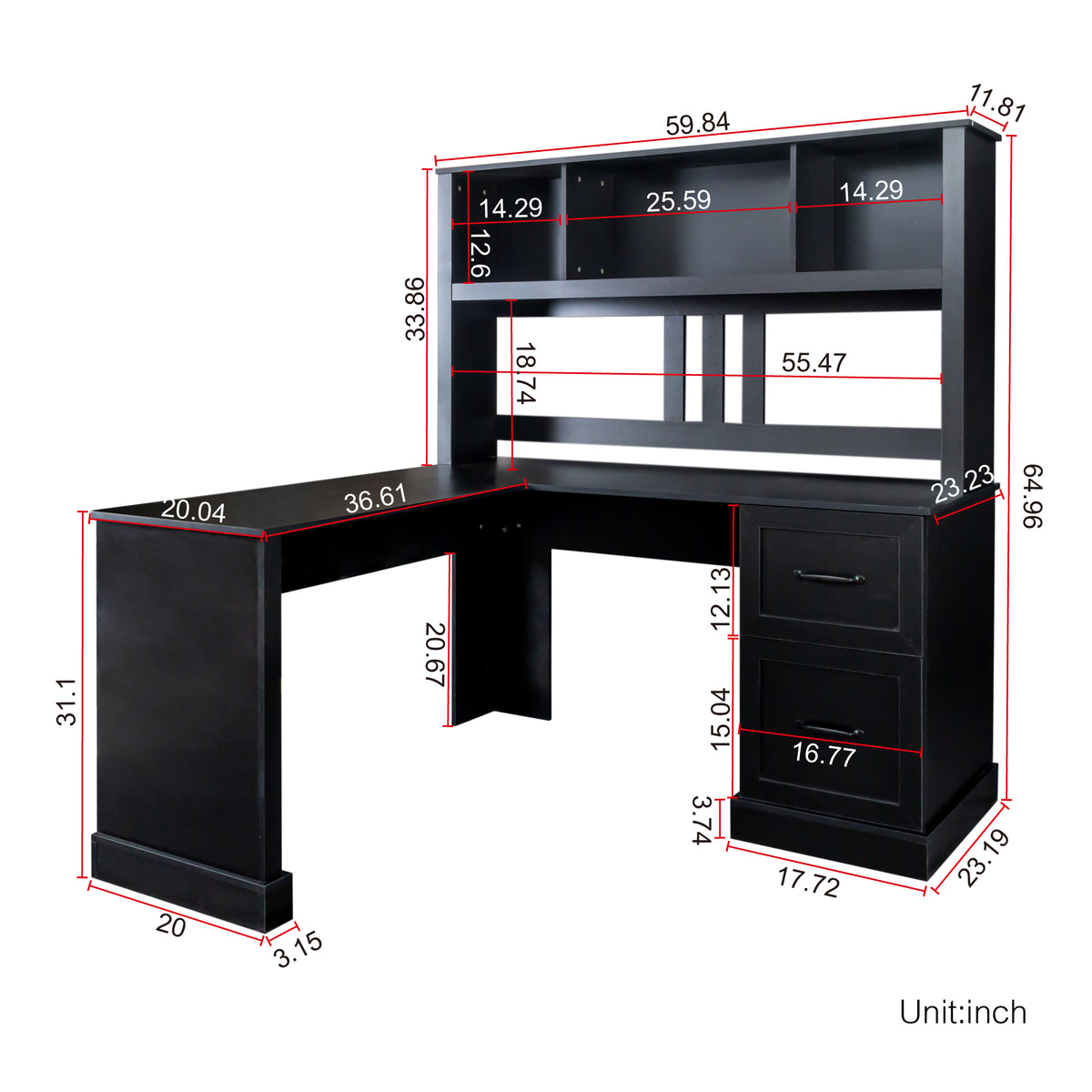 Cressida Home Office Computer Desk with Hutch, Antiqued Black