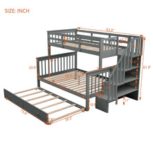 Fremont Twin over Full Stairway Bunk Bed with Twin Trundle, Gray