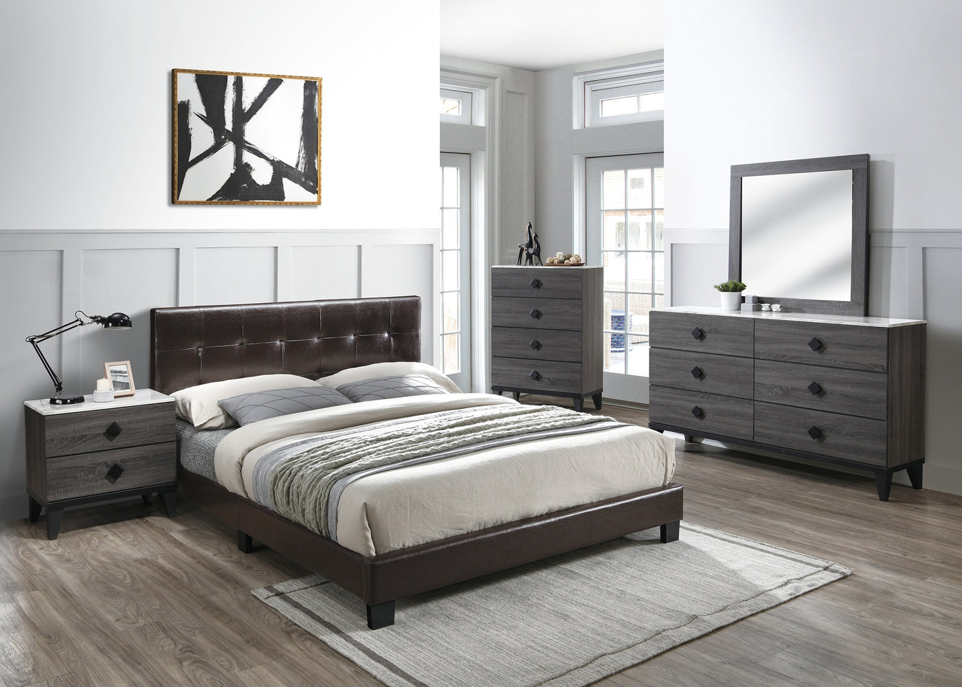 Mitchell Contemporary Nightstand with Faux Marble Top, Gray
