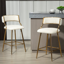 Chic Beige Corduroy 26" Counter Height Bar Stool with Back and Golden Chrome Base Set of 2