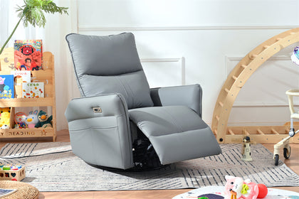 Carls PU Leather Power Swivel Rocker Recliner, Gray