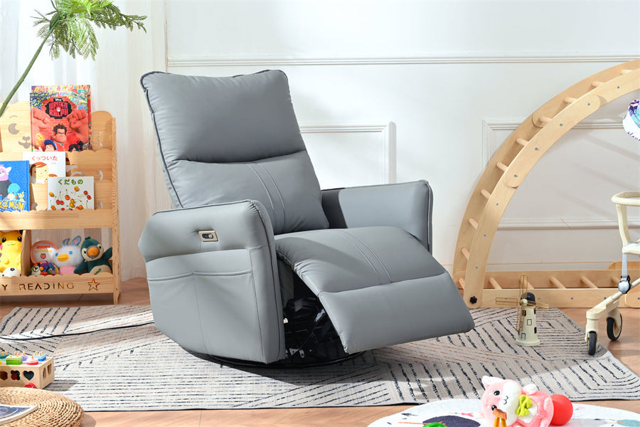 Carls PU Leather Power Swivel Rocker Recliner, Gray