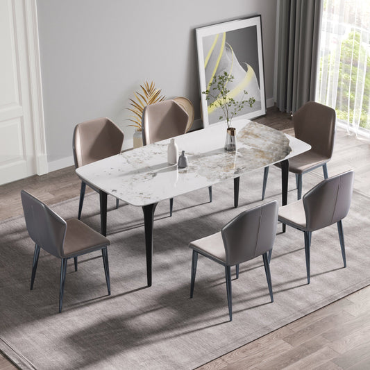 Misty 70.87"Modern Pandora White Sintered Stone Dining Table with Black Legs