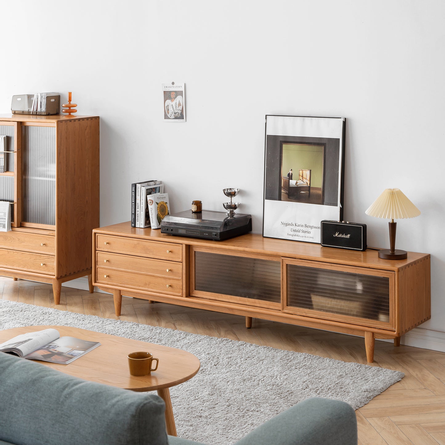 Mason Mid-Century Modern Solid Cherry Wood TV Stand