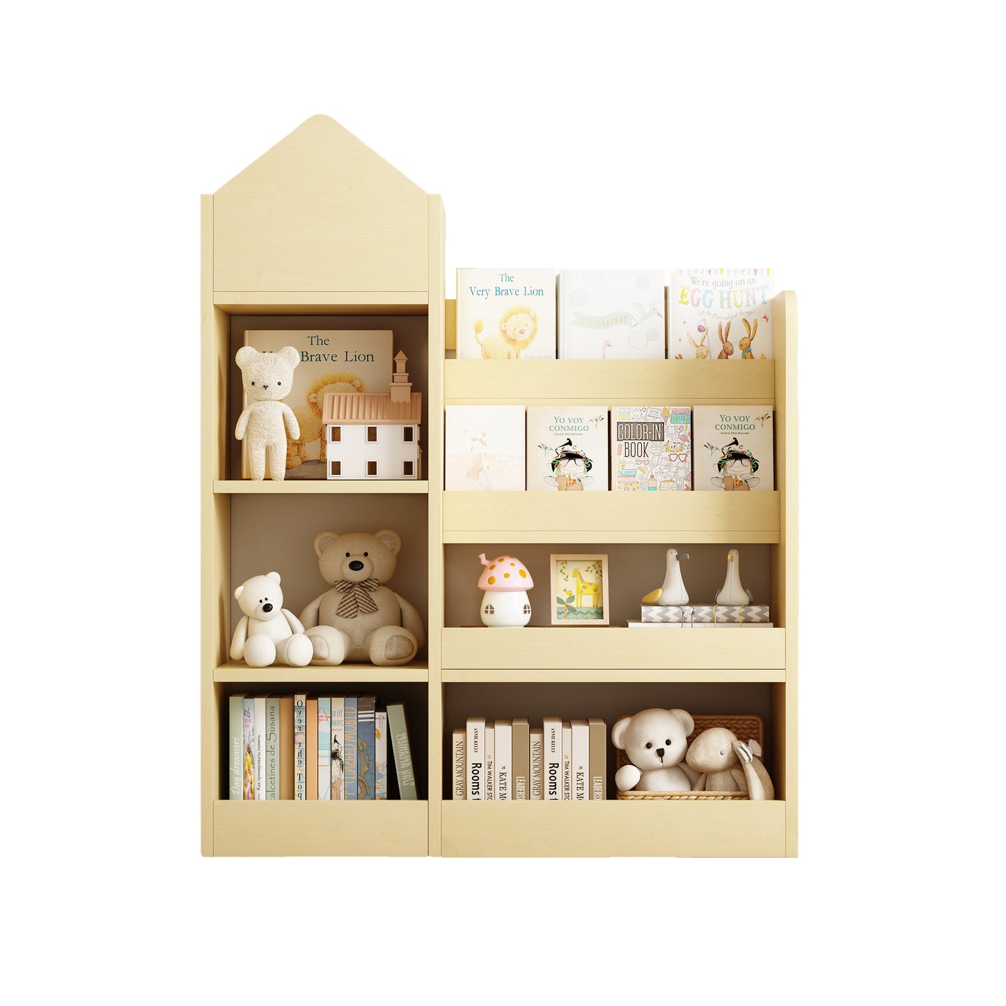 Wooden Toy & Book Organizer with Adjustable Shelf, Yellow