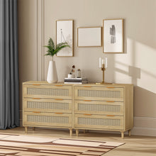 Clyde Mid-Century Modern 3-Drawer Cabinets in Natural with Rattan Drawers (Set of 2)