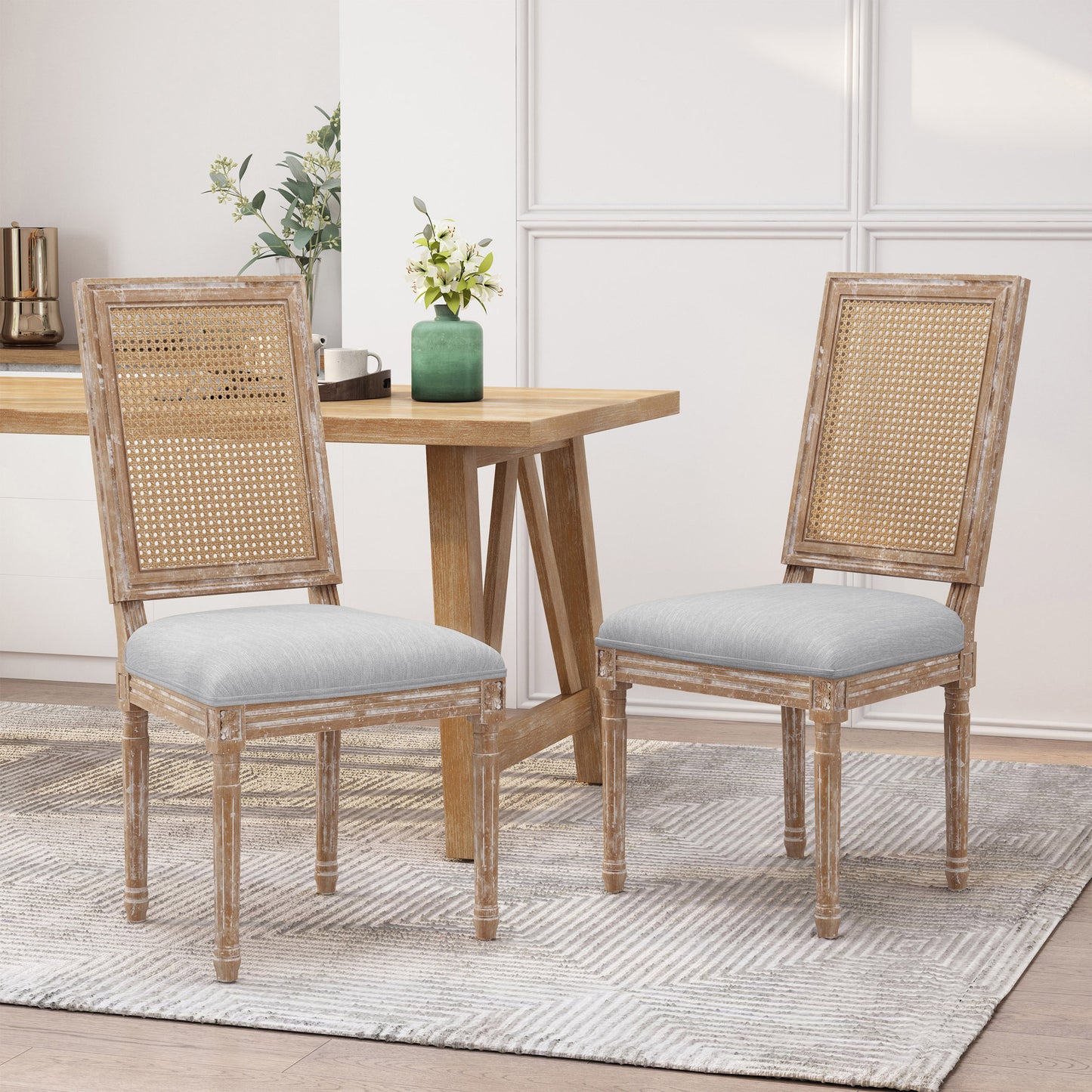 Cavan French Country Rattan Back Side Chairs (Set of 2) Natural
