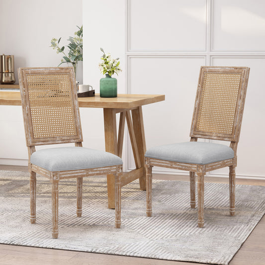 Cavan French Country Rattan Back Side Chairs (Set of 2) Natural