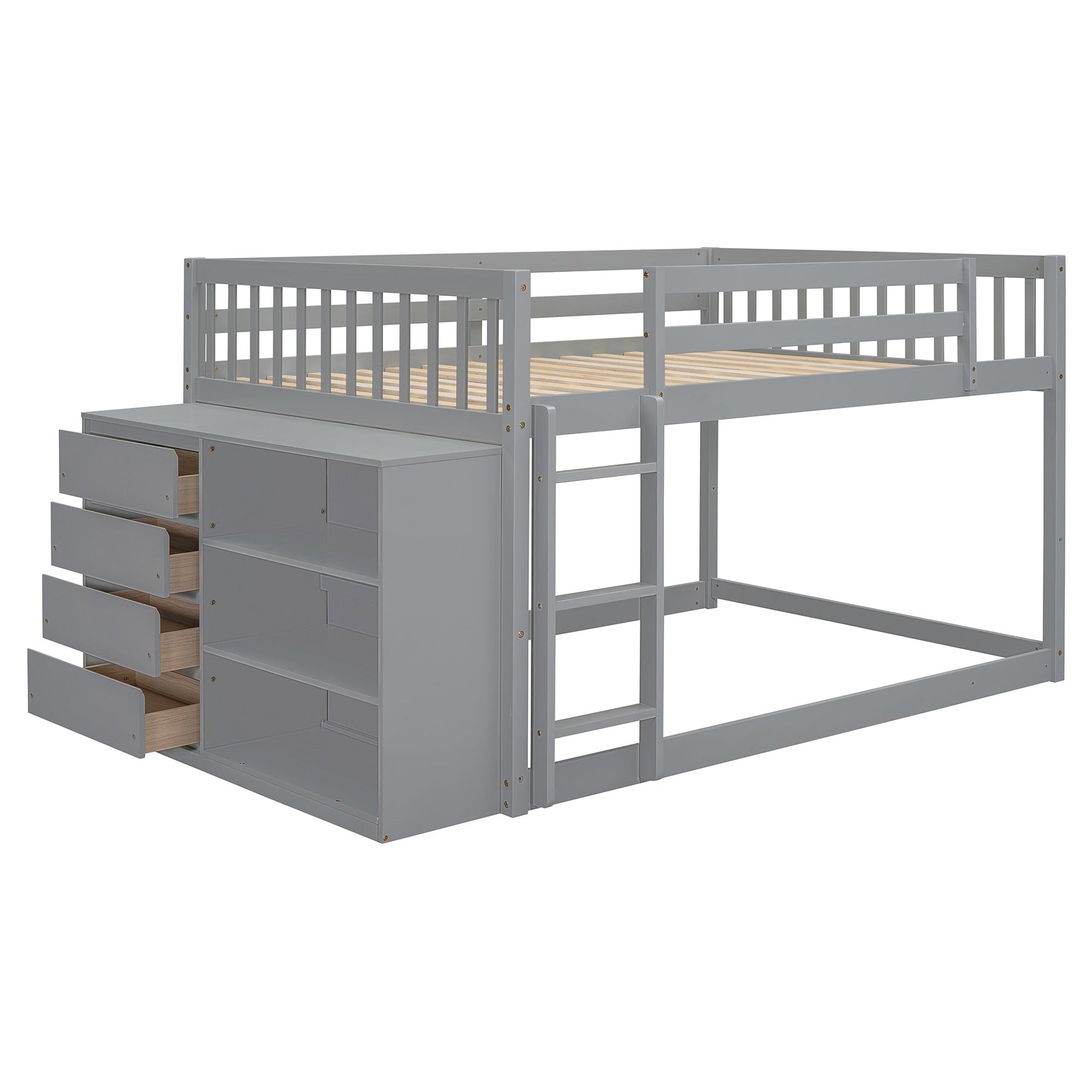 Rachel Full over Full Bunk Bed with 4 Drawers and 3 Shelves-Gray