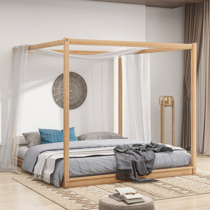 Beatrix King Size Canopy Platform Bed with Support Legs, Natural