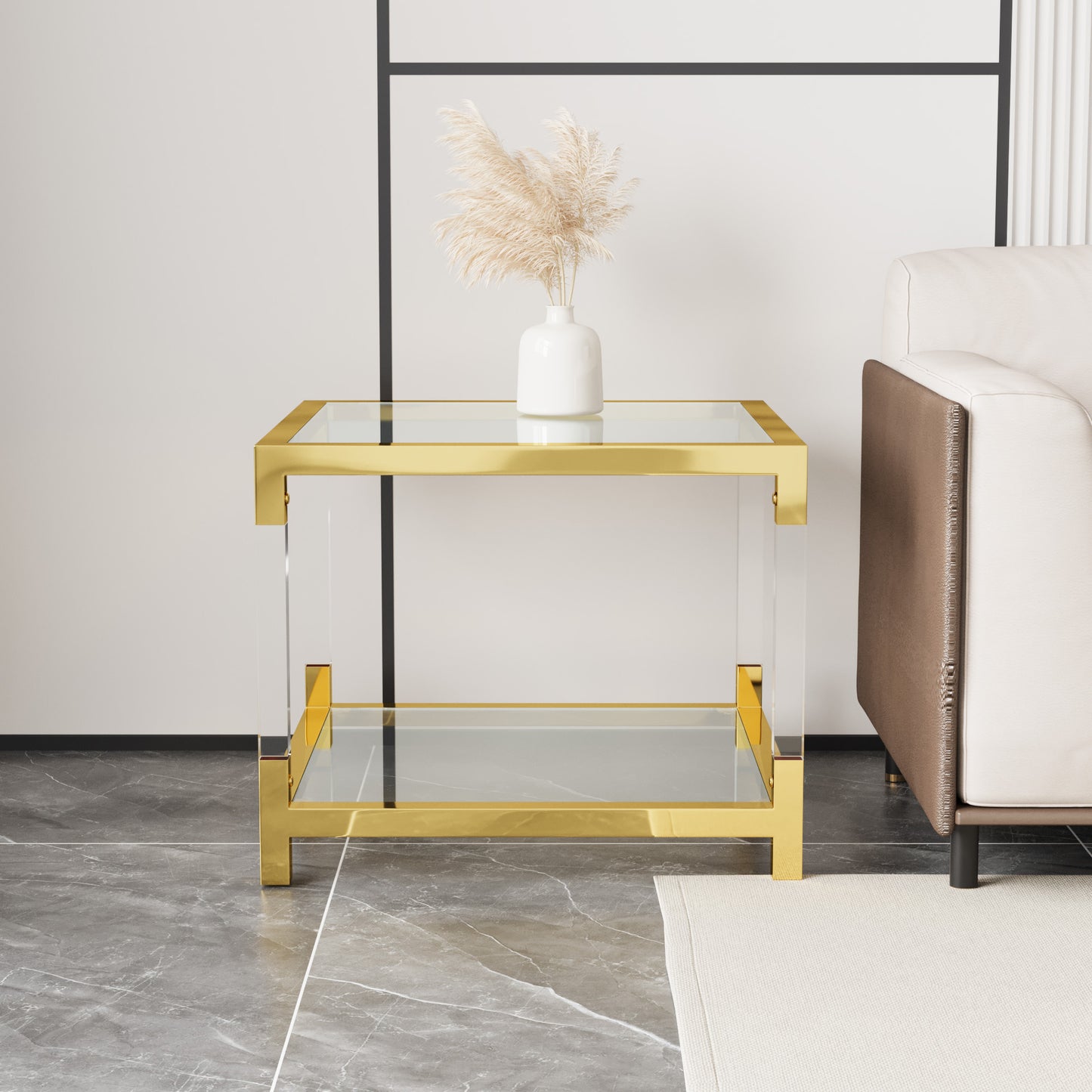 Mira Modern Side Table in Gold with Acrylic Legs