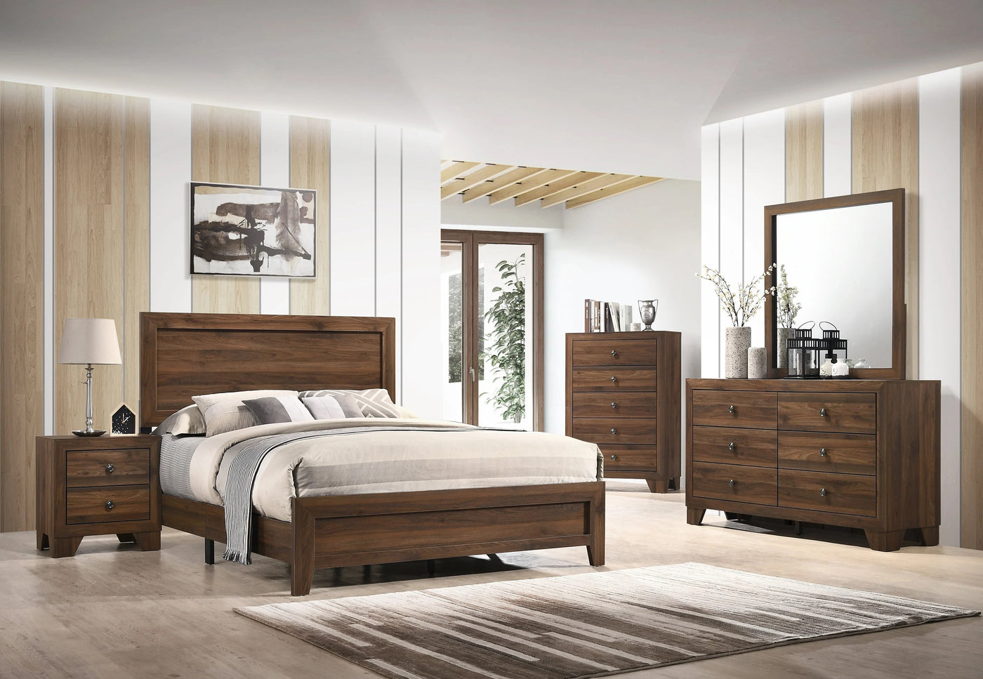 Mia Transitional Wooden Nightstand with 2 Drawers, Brown Cherry