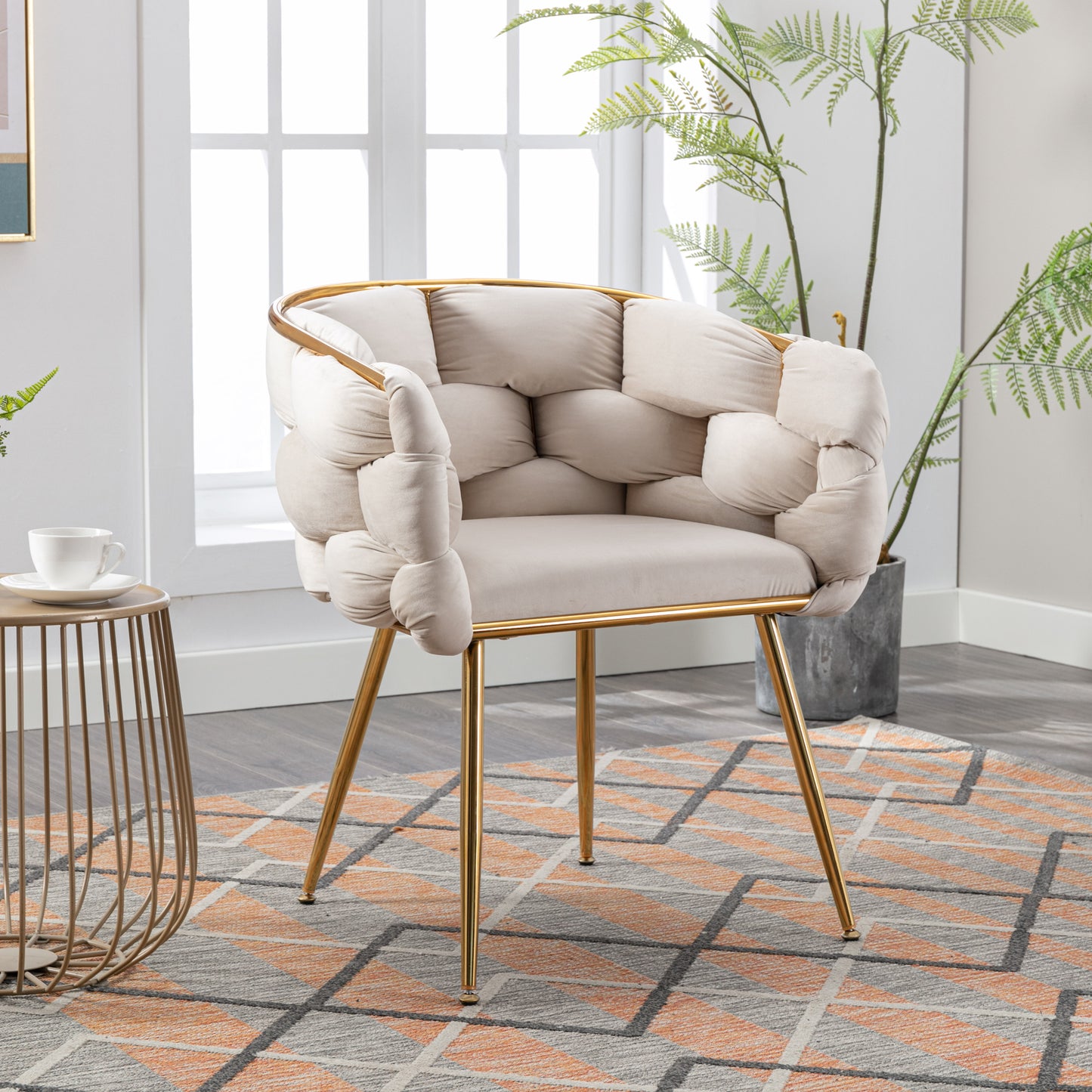 Dana Woven Velvet Accent Chair with Gold Legs - Beige