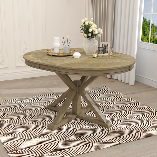Calanthe Retro Functional Extendable Dining Table with a 12" Leaf for Dining Room and Living Room Natural Wood Wash
