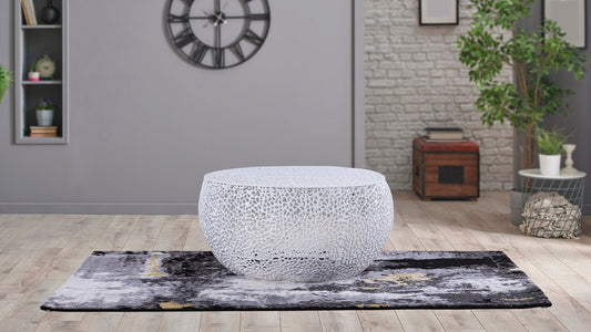 Azriel Round Aluminum Mesh Coffee Table, White