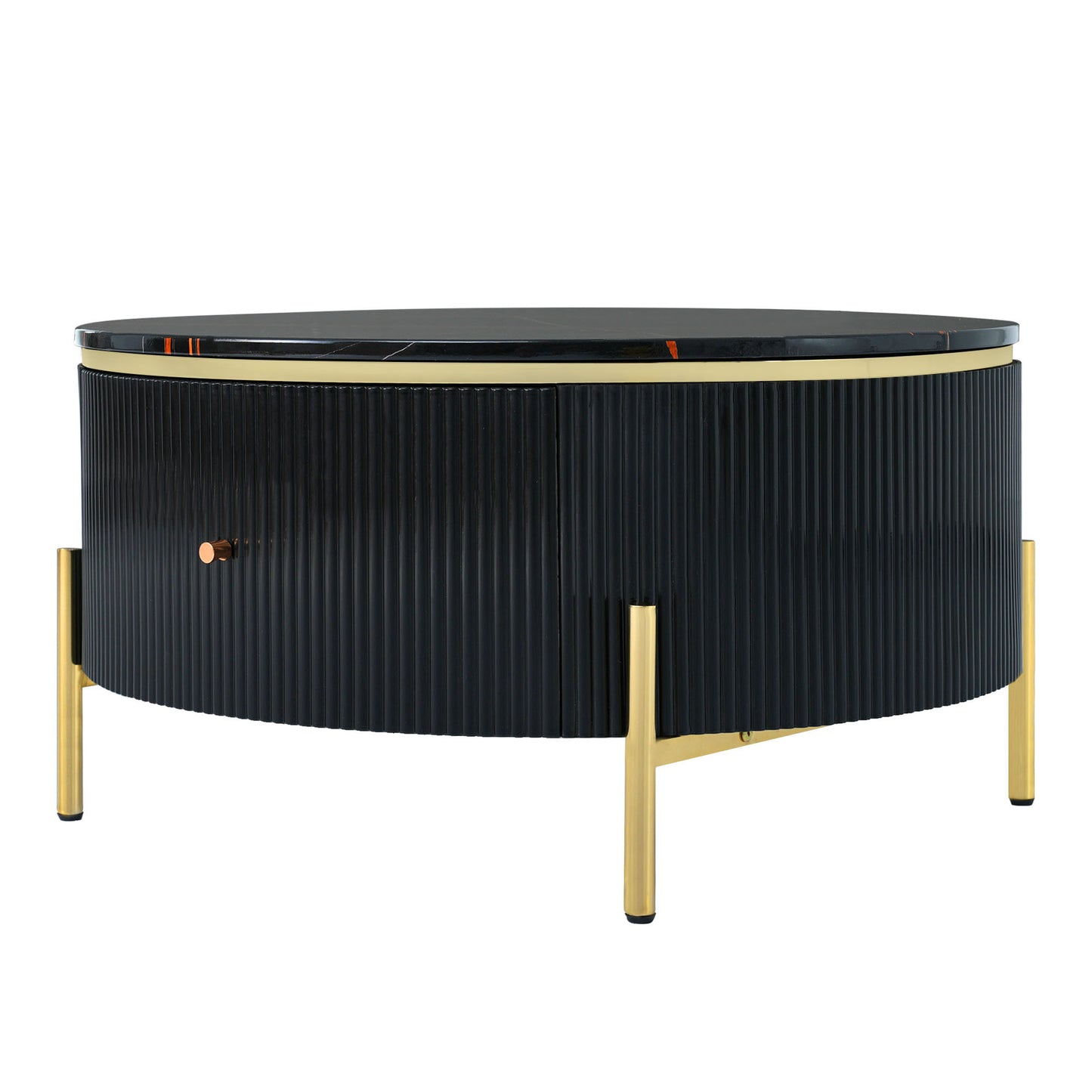 Mireille Modern Round Coffee Table with Storage - Black & Gold