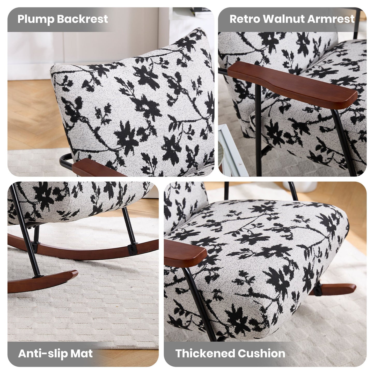 Davina Modern Accent Chair Arm Chair Living Room Rocking Chair Metal Frame