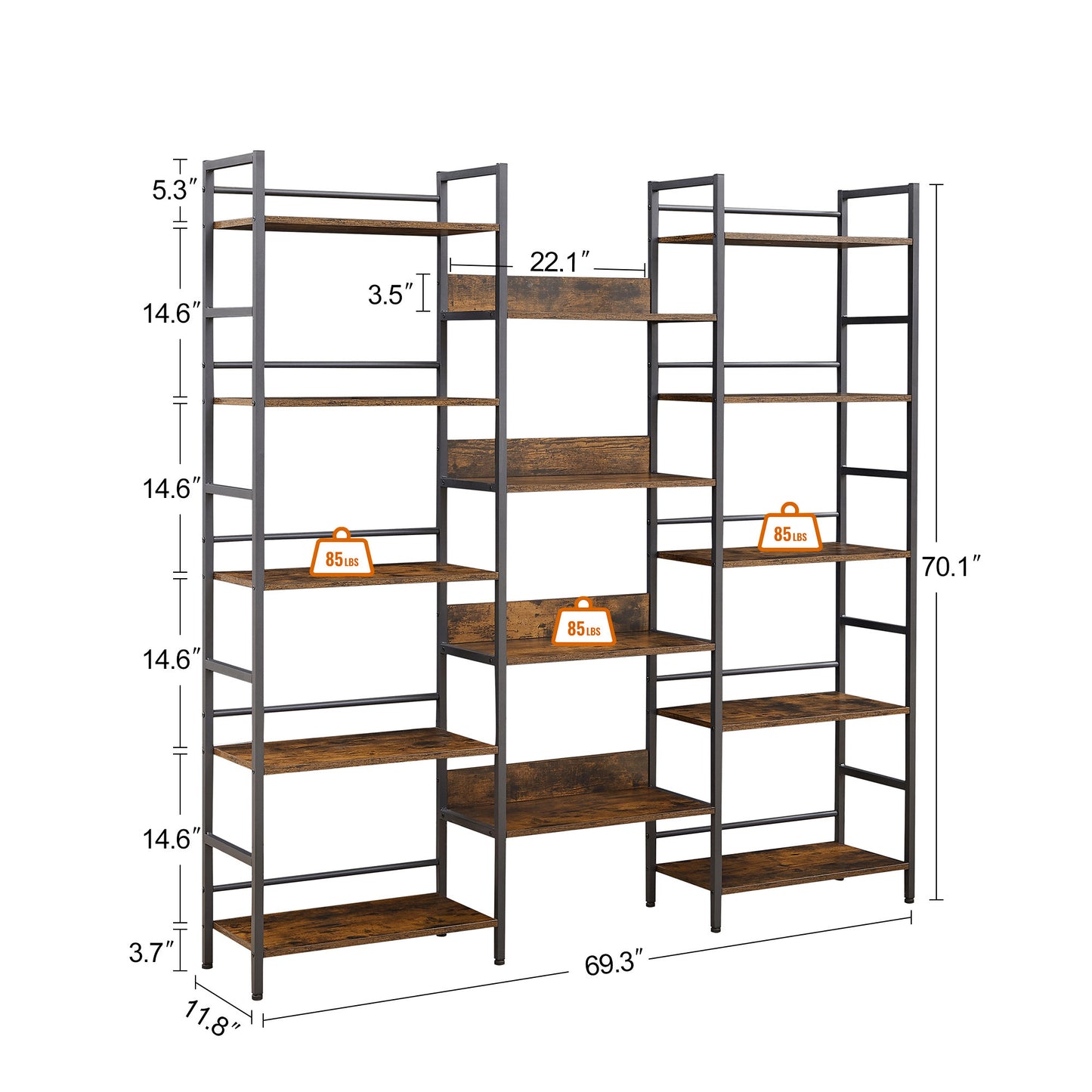 Triple Wide 5-shelf Bookshelves