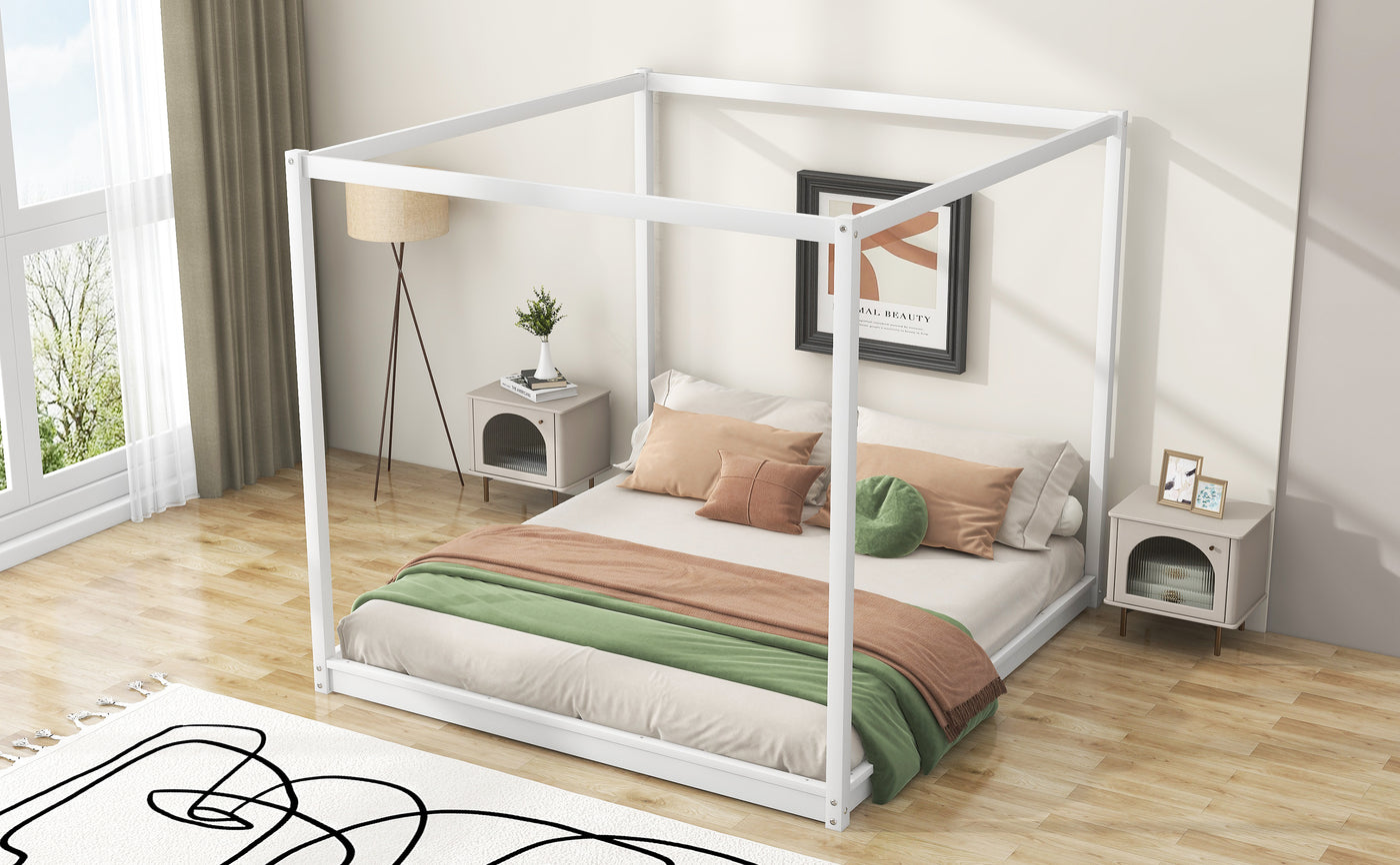 Beatrix King Size Canopy Platform Bed with Support Legs, White