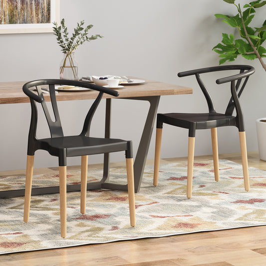 Benedict Modern Plastic Wishbone Back Side Chairs (Set of 2) Black