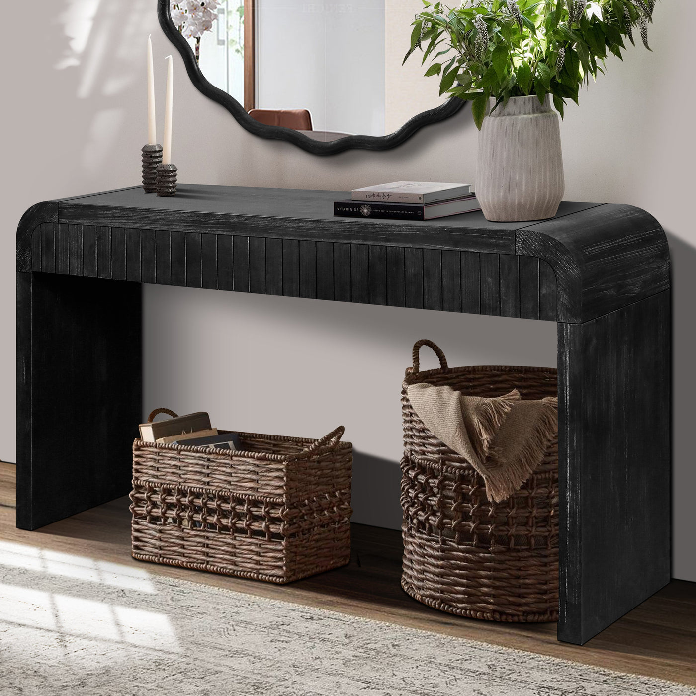 Birdie 59'' Vintage Crafted 2-Drawer Console Table, Antique Black