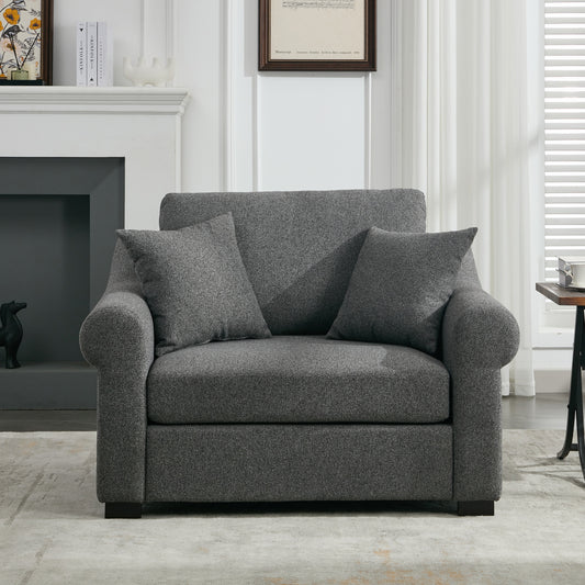 Una Modern Oversized Chenille Armchair with Pillows, Gray