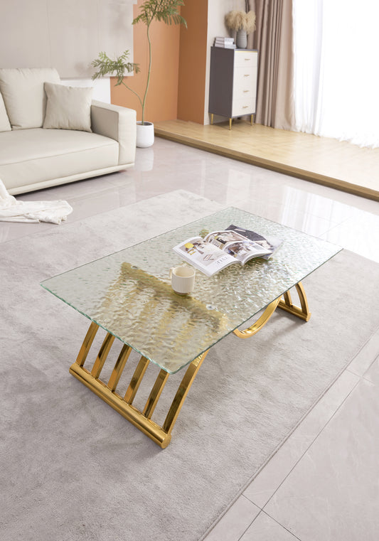 Harland 47" Modern Ripple Glass Top Coffee Table with Gold Base