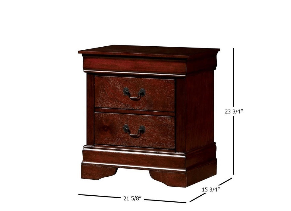 Louis Philippe Style Cherry Finish Nightstand with Antique Nickel Pulls
