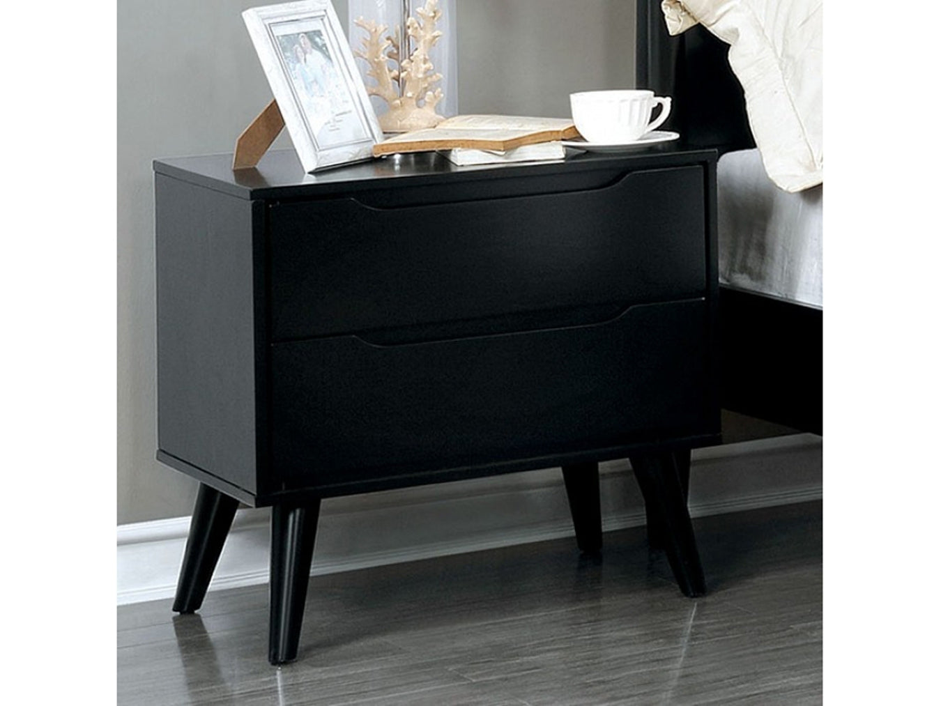 Lennart Black Finish Mid-Century Modern Nightstand