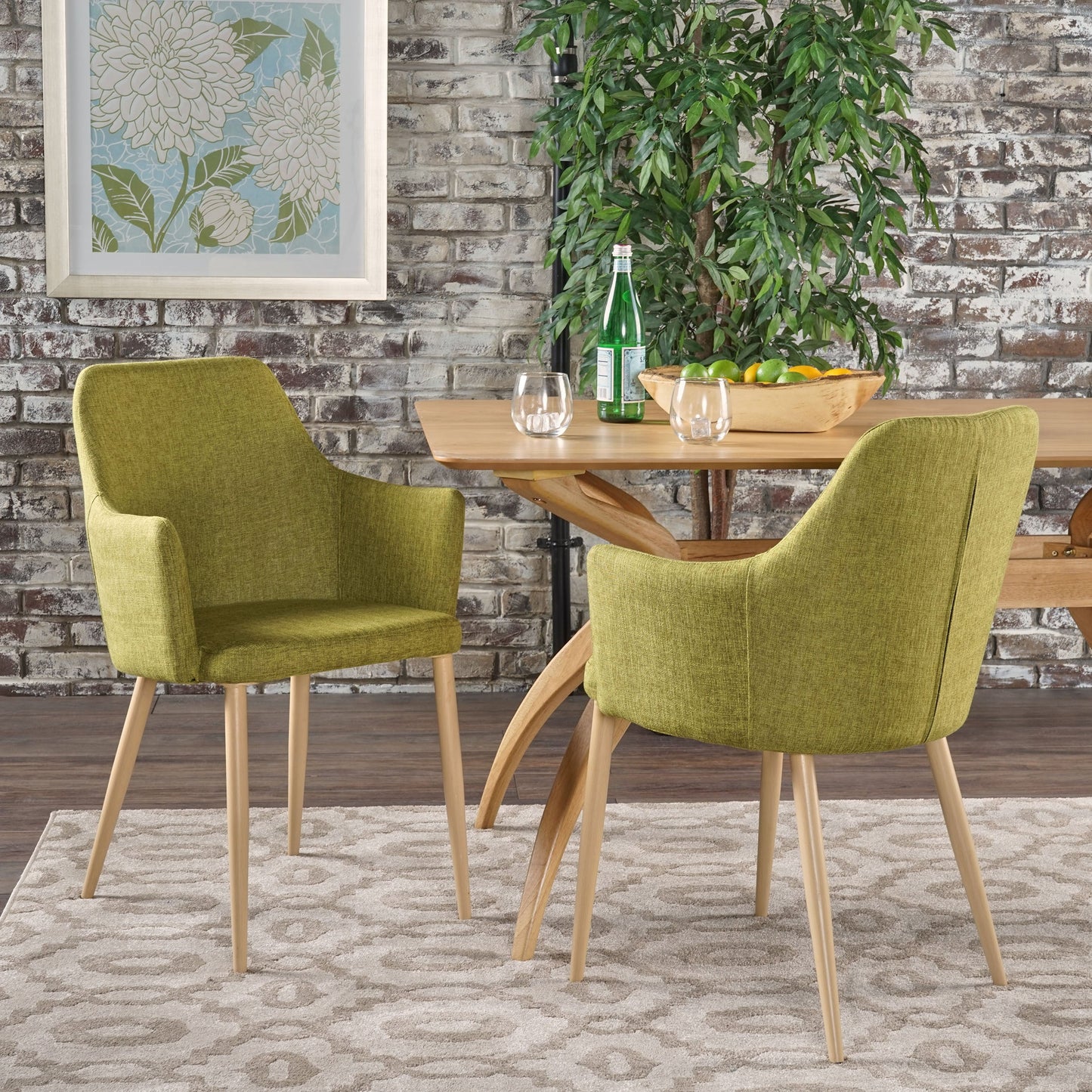 Vespera Mid-Century Modern Fabric Dining Armchairs Set of 2 Forest Green