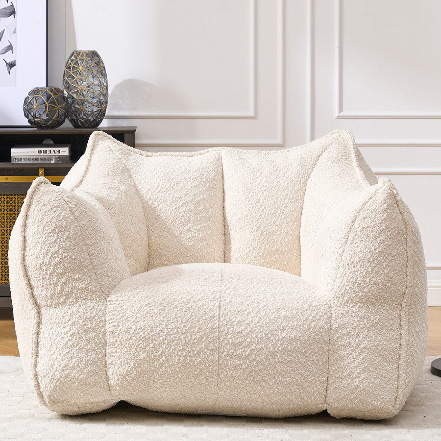 Holly Plush Chenille Upholstered Beanbag Chair, Beige