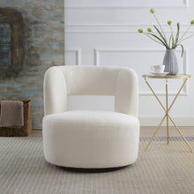 Raven Modern Teddy Fabric Upholstered Swivel Barrel Chair, Cream