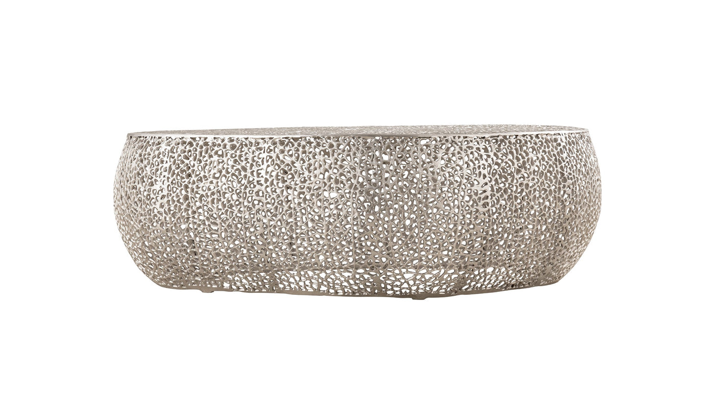 Azriel Oval Aluminum Mesh Coffee Table, Silver