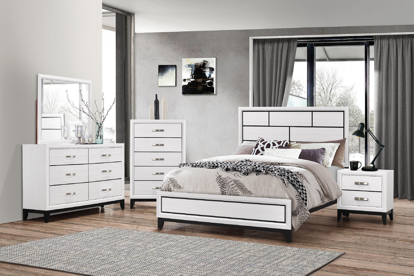Collins Contemporary 2-Drawer Nightstand with Silver Handles, White