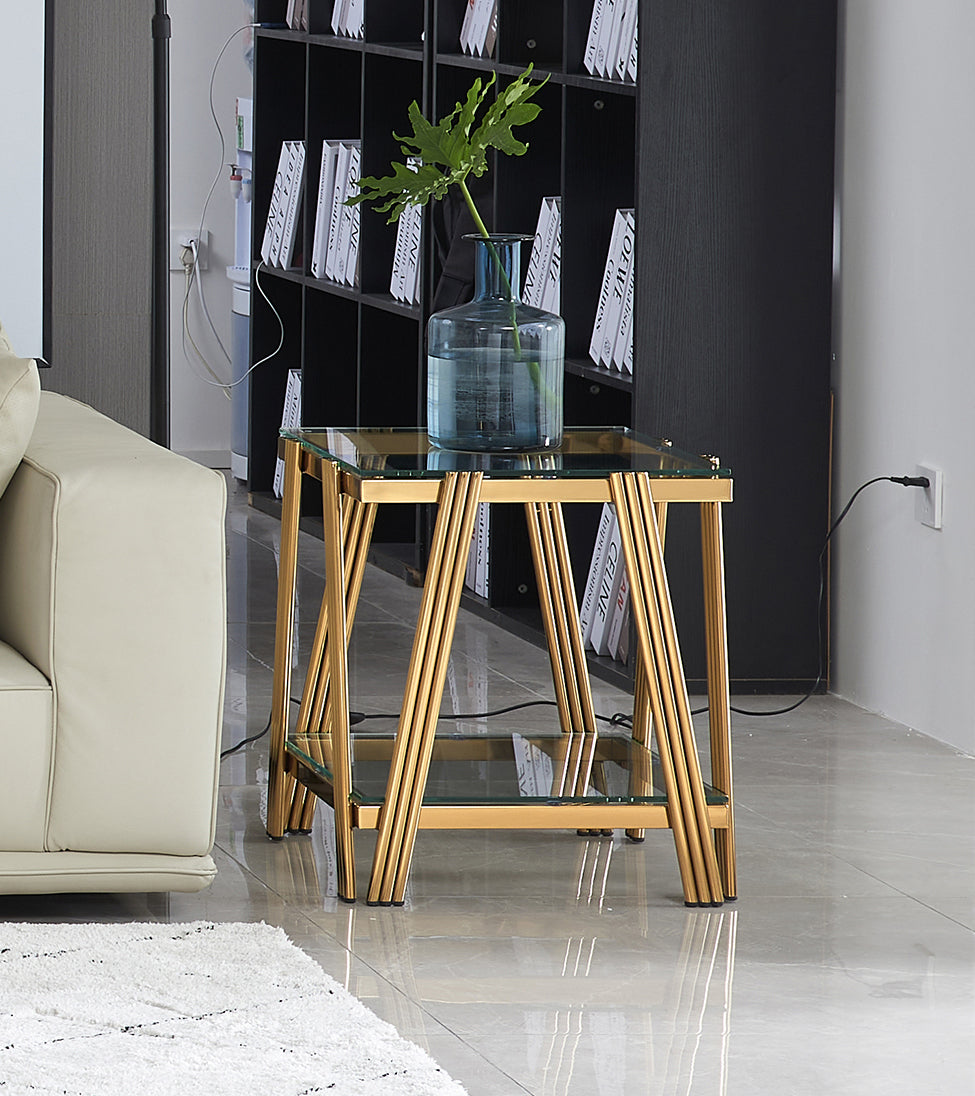 Amias 20" Modern Glass Top Side Table with Gold Base