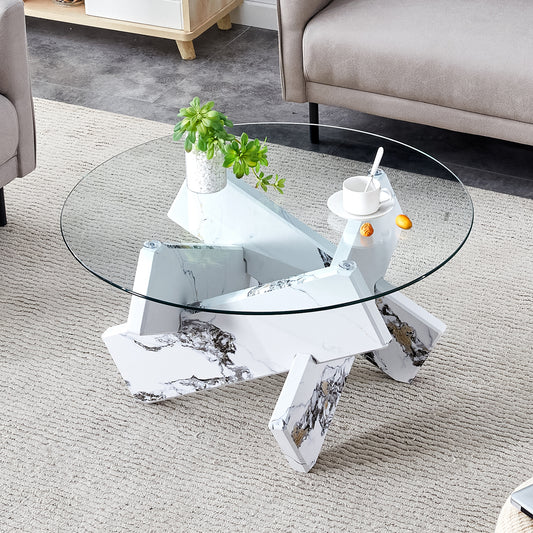 Shiela Modern Round Glass Top Coffee Table with Crossed Base