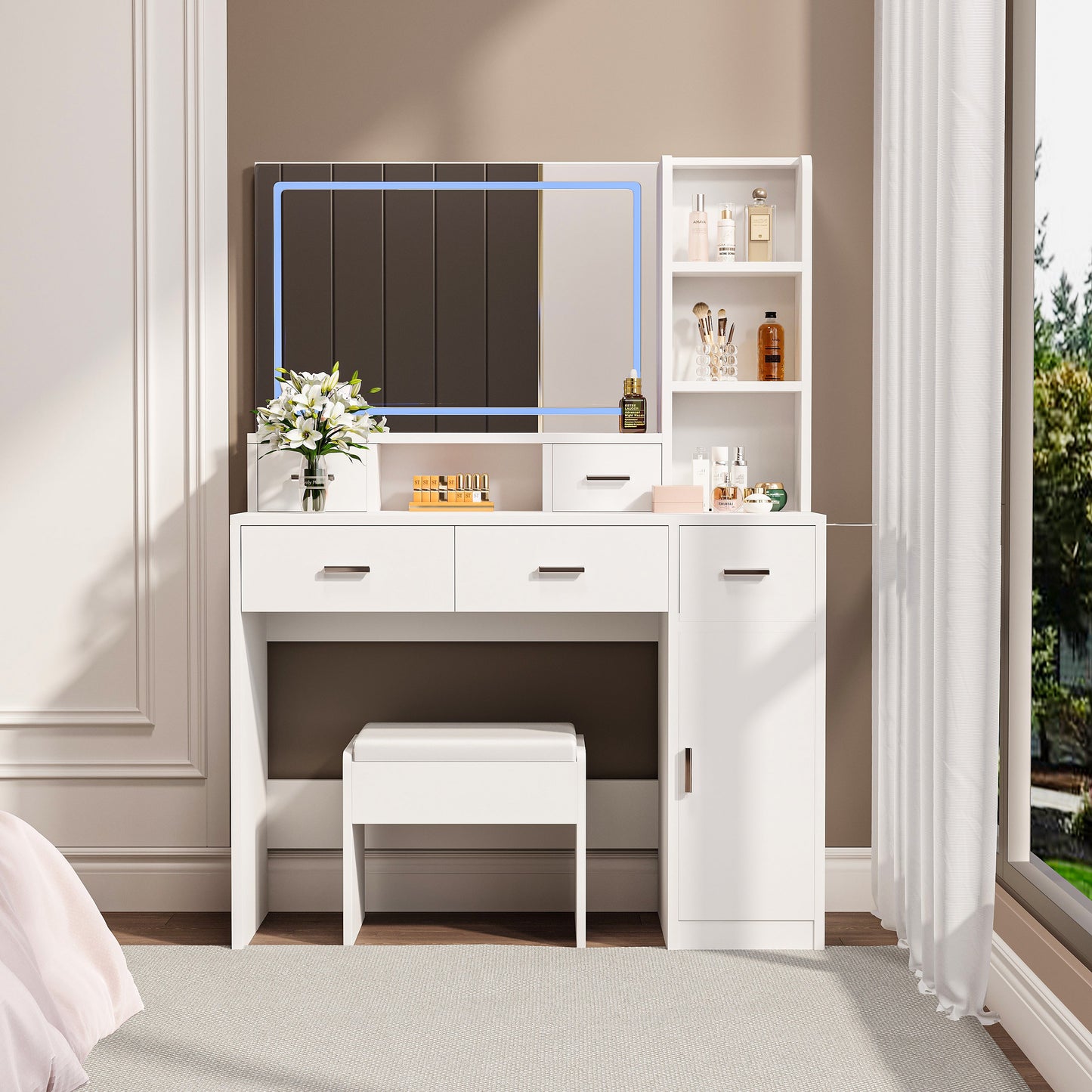 Anna Modern Bedroom Vanity, White