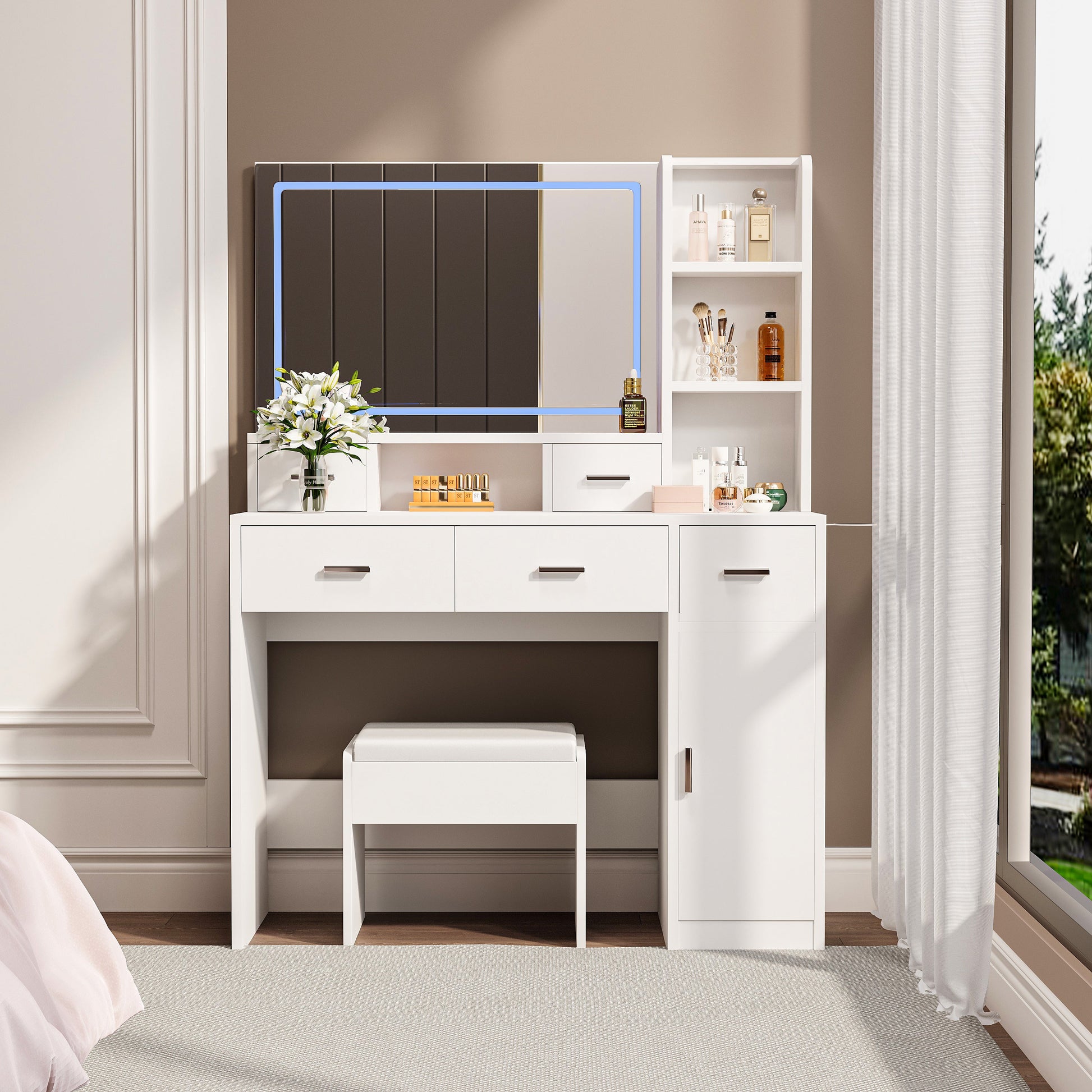 Anna Modern Bedroom Vanity, White