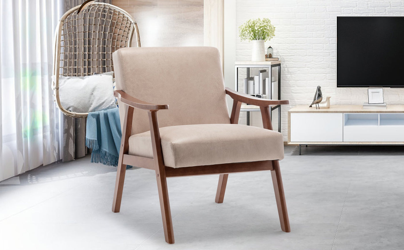 Lyraea Mid-Century Modern Light Camel Fabric Wingback Accent Chair