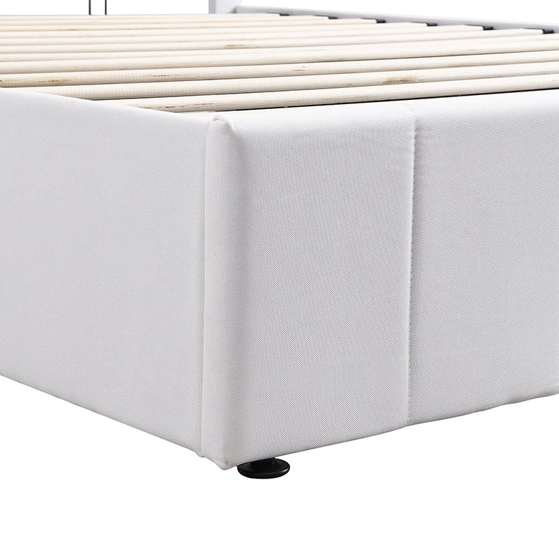 Destiny Queen size Upholstered Platform bed with a Hydraulic Storage System - White