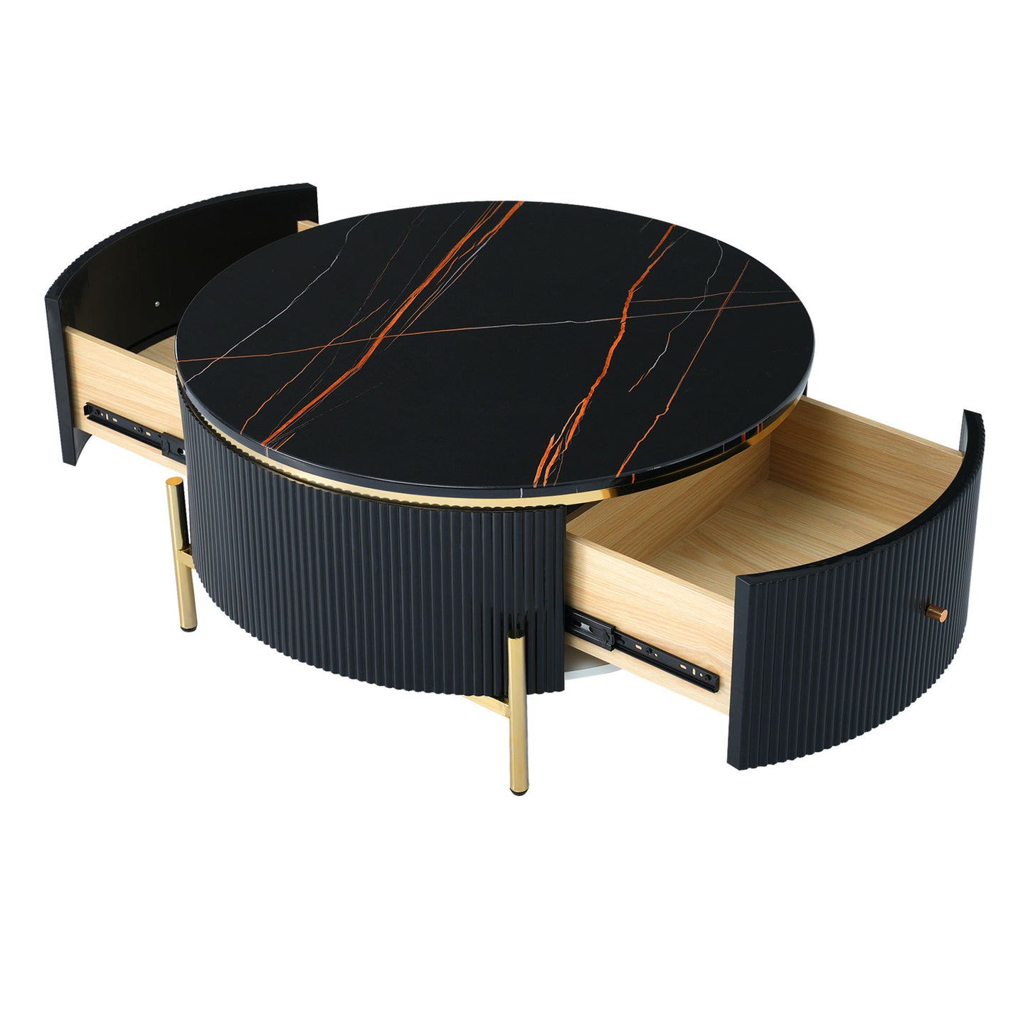 Mireille Modern Round Coffee Table with Storage - Black & Gold