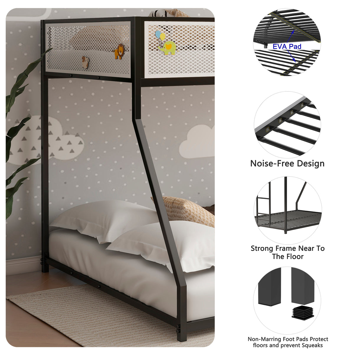 Arthur Twin over Full Metal Bunk Bed, Black