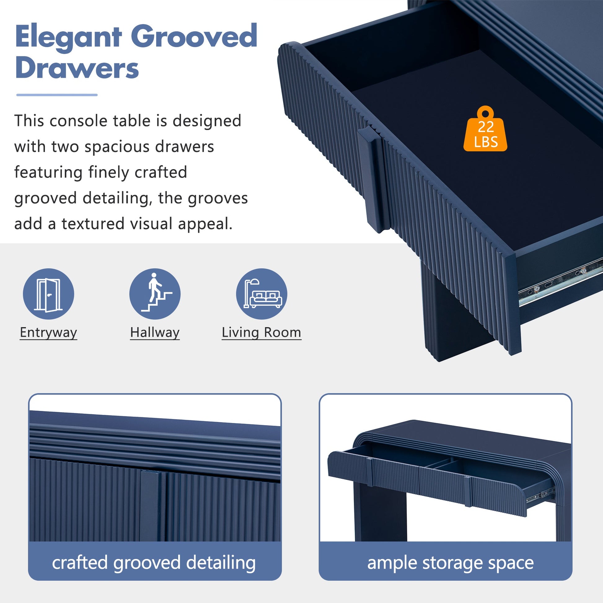 Briseis Modern Rounded Silhouette 2-Drawer Console Table, Navy