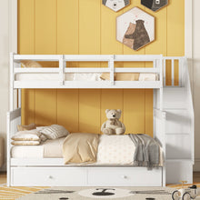 Fremont Twin over Full Stairway Bunk Bed with Twin Trundle, White