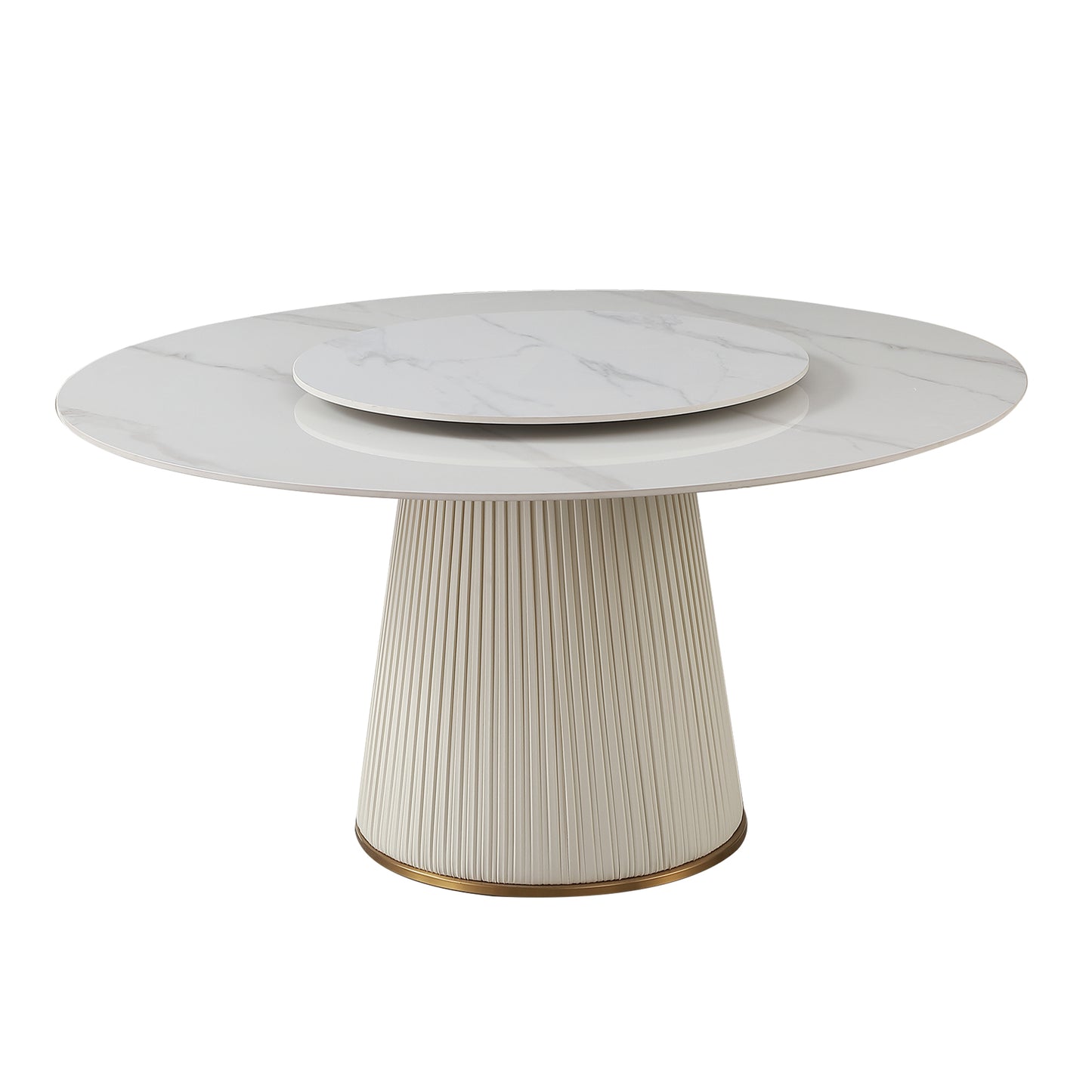 Aurora 59" Round White Sintered Stone Dining Table with Turntable