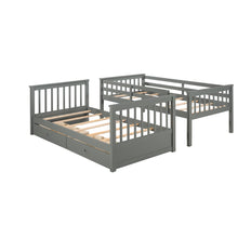 Larkspur Twin-Over-Twin Bunk Bed with Ladders and Two Storage Drawers (Gray)