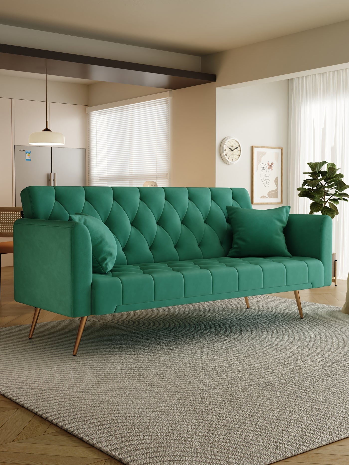 Abigail 71" Velvet Convertible Sofa Bed - Green