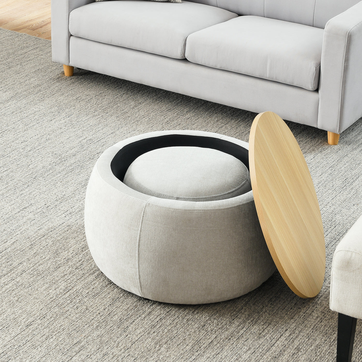 Jules 2-PC Upholstered Storage Ottoman Set with Wood Top, Gray