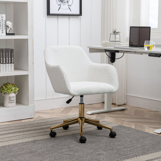 Miscon Teddy Fabric Upholstered Office Chair with Gold Base - White