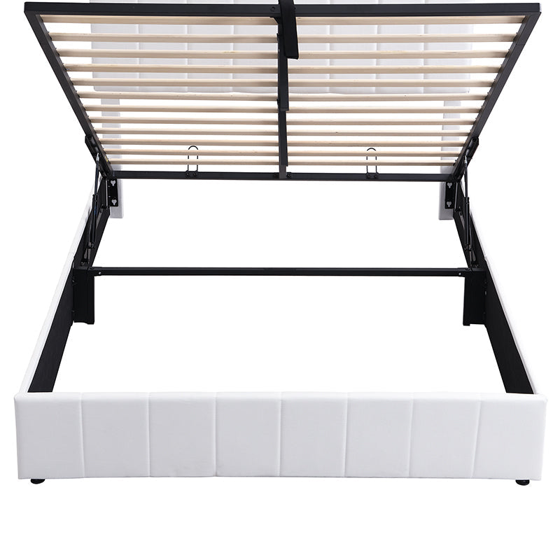 Destiny Queen size Upholstered Platform bed with a Hydraulic Storage System - White